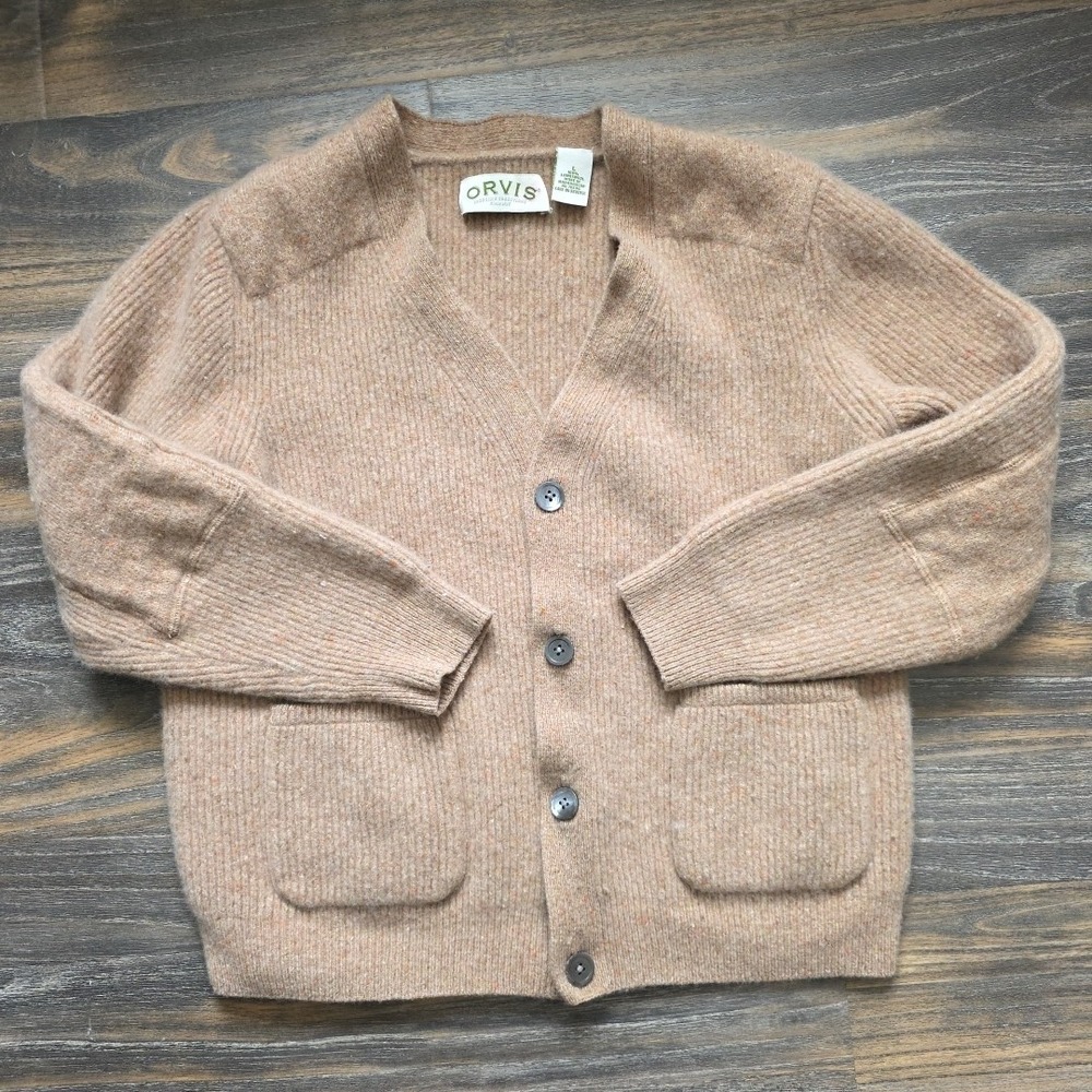 Orvis 100% Lambswool Women's Cardigan Size Large Camel